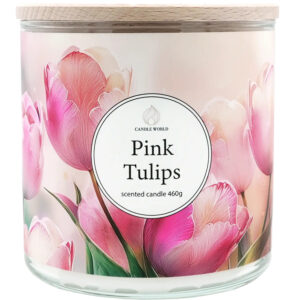 Candle World candela profumata di soia 3 stoppini Pink Tulips 460 g